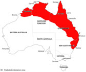 Map of Australia showing potential screwworm distribution