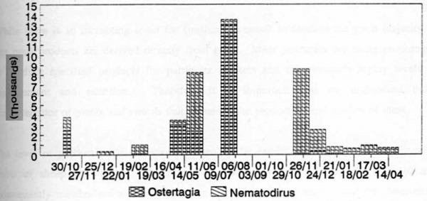 Graph of sheep worm burdens